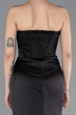 Robe Queue de Poisson Longue Satin Noir ABU6109