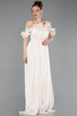 Robe de Soirée Longue Mousseline Beige ABU6110