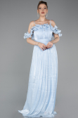 Robe de Soirée Longue Mousseline Bleu clair ABU6110