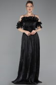 Robe de Soirée Longue Mousseline Noir ABU6110