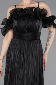 Robe de Soirée Longue Mousseline Noir ABU6110