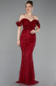 Robe De Soirée Perlé Longue Rouge Bordeaux ABU5557