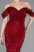 Robe De Soirée Perlé Longue Rouge Bordeaux ABU5557