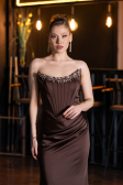 Robe Queue de Poisson Longue Satin Brun foncé ABU6109