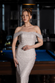 Robe de Soirée Longue Perlé Beige ABU6057