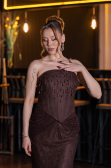 Robe de Soirée Longue Dantelle Brun ABU6089