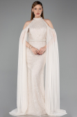 Robe de Soirée Longue Perlé Beige ABU6117