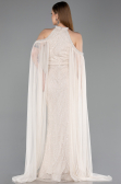 Robe de Soirée Longue Perlé Beige ABU6117