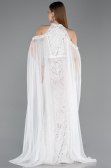 Robe de Soirée Longue Perlé Blanc ABU6117
