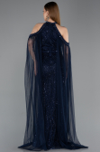 Robe de Soirée Longue Perlé Bleu Marine ABU6117