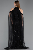 Robe de Soirée Longue Perlé Noir ABU6117