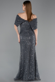 Robe de Soirée Longue Dantelle Anthracite ABU6119