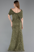 Robe de Soirée Longue Dantelle Kaki ABU6119