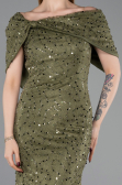 Robe de Soirée Longue Dantelle Kaki ABU6119
