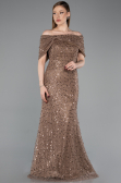 Robe de Soirée Longue Dantelle Brun ABU6119