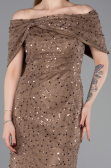 Robe de Soirée Longue Dantelle Brun ABU6119