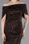 Robe de Soirée Longue Dantelle Brun foncé ABU6119