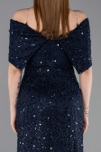 Robe de Soirée Longue Dantelle Bleu Marine ABU6119