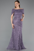 Robe de Soirée Longue Dantelle Lilas ABU6119