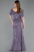 Robe de Soirée Longue Dantelle Lilas ABU6119