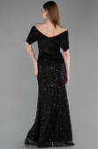 Robe de Soirée Longue Dantelle Noir ABU6119