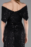 Robe de Soirée Longue Dantelle Noir ABU6119