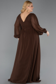 Robe Grande Taille Mousseline Longue Brun ABU1988