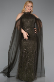 Robe de Soirée Grande Taille Longue Perlé Kaki ABU6118