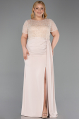 Robe de Soirée Grande Taille Longue Dantelle Beige ABU6102