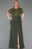 Robe de Soirée Grande Taille Longue Dantelle Kaki ABU6102