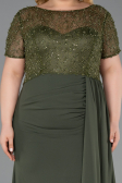 Robe de Soirée Grande Taille Longue Dantelle Kaki ABU6102