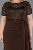 Robe de Soirée Grande Taille Longue Dantelle Brun ABU6102