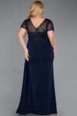 Robe de Soirée Grande Taille Longue Dantelle Bleu Marine ABU6102