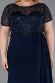 Robe de Soirée Grande Taille Longue Dantelle Bleu Marine ABU6102