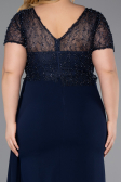 Robe de Soirée Grande Taille Longue Dantelle Bleu Marine ABU6102