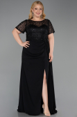 Robe de Soirée Grande Taille Longue Dantelle Noir ABU6102
