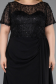Robe de Soirée Grande Taille Longue Dantelle Noir ABU6102