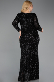 Robe de Soirée Grande Taille Longue Squameuse Noir ABU6074