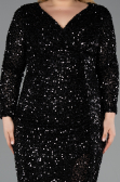 Robe de Soirée Grande Taille Longue Squameuse Noir ABU6074