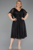 Robe De Invitation Grande Taille Midi Noir-Argent ABK2622