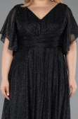 Robe De Invitation Grande Taille Midi Noir-Argent ABK2622