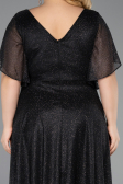 Robe De Invitation Grande Taille Midi Noir-Argent ABK2622