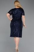 Robe De Invitation Grande Taille Midi Squameuse Bleu Marine ABK2621