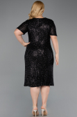 Robe De Invitation Grande Taille Midi Squameuse Noir ABK2621