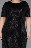Robe De Invitation Grande Taille Midi Squameuse Noir ABK2621
