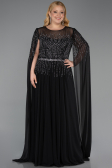 Robe De Soirée Grande Taille Longue Mousseline Noir ABU6095