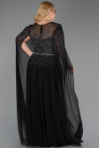 Robe De Soirée Grande Taille Longue Mousseline Noir ABU6095