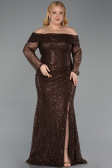 Robe Grande Taille Longue Squameuse Brun ABU6137
