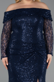Robe Grande Taille Longue Squameuse Bleu Marine ABU6137