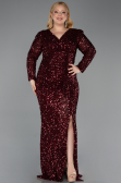 Robe de Soirée Grande Taille Longue Squameuse Rouge Bordeaux ABU6074